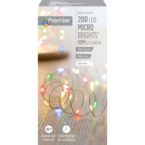 Premier Christmas Micro Brights 10 Metre 200 LED Lights - Multicoloured