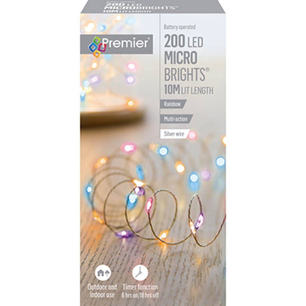 Premier Christmas Micro Brights 10 Metre 200 LED Lights - Rainbow - Potters Cookshop