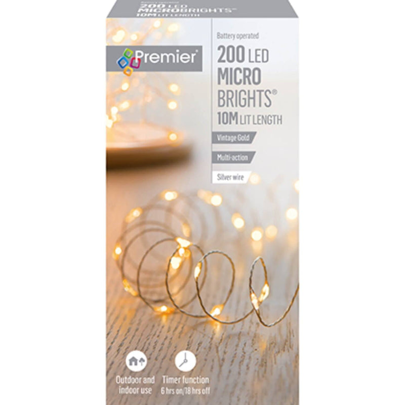 Premier Christmas Micro Brights 10 Metre 200 LED Lights - Gold - Potters Cookshop