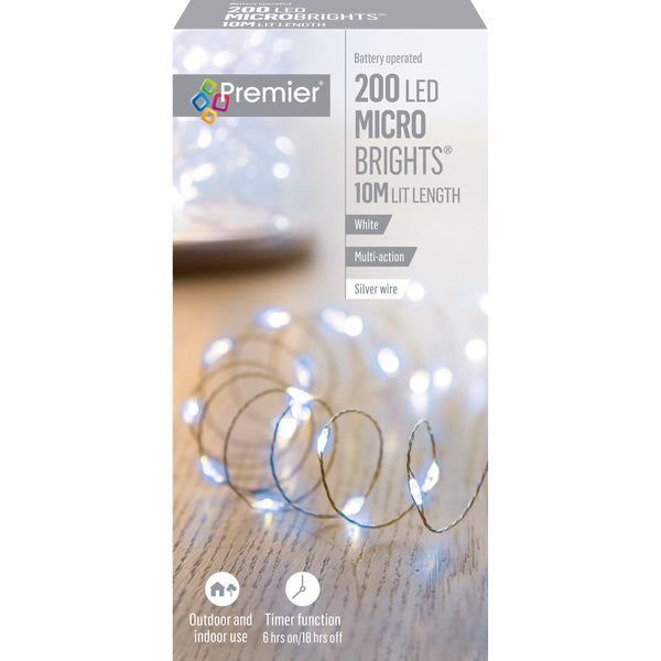 Premier Christmas Micro Brights 10 Metre 200 LED Lights - Warm White