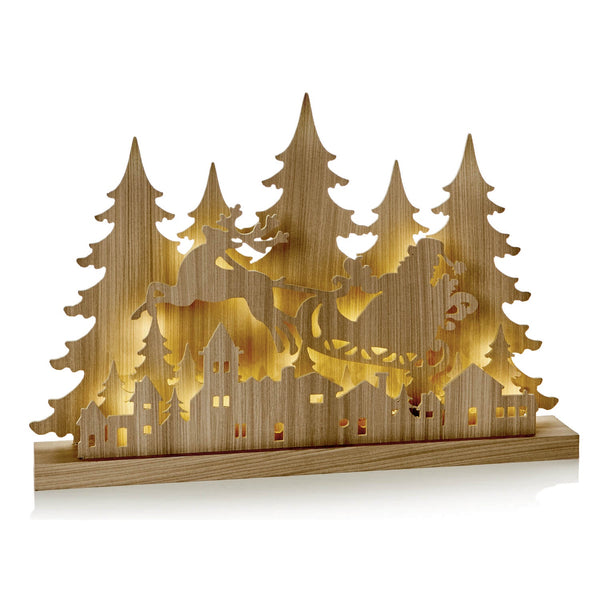 Premier Christmas 43cm Lit Santa & Sleigh Scene - Wood