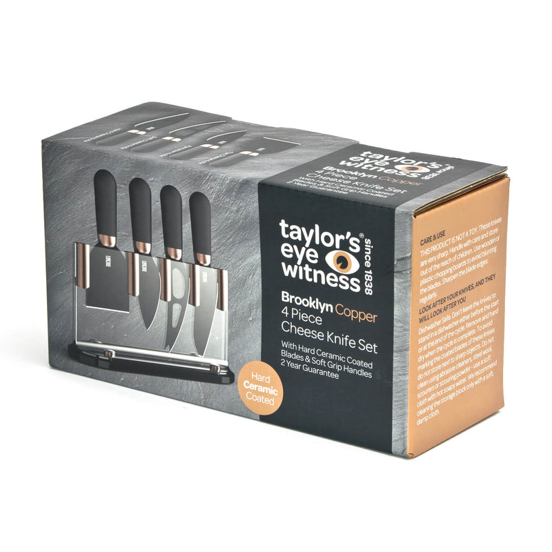 Brooklyn Rose Gold 4 Piece Cheese Knife Block Set