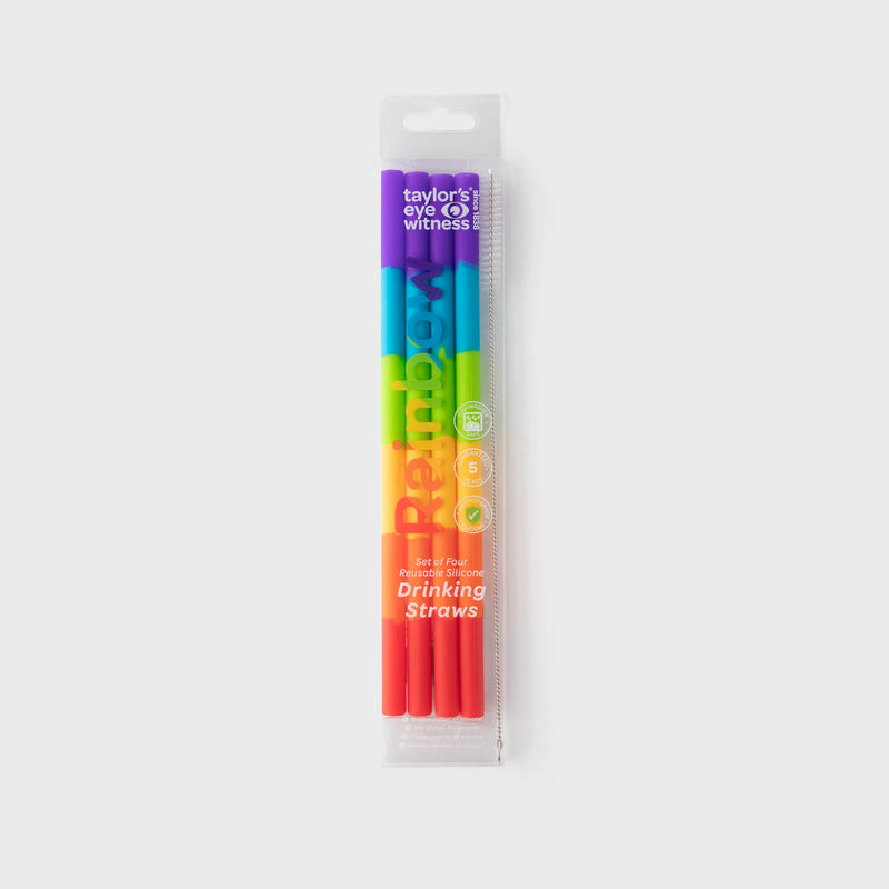 Taylor's Eye Witness 4-Piece Silicone Reusable Drinking Straws - Rainbow