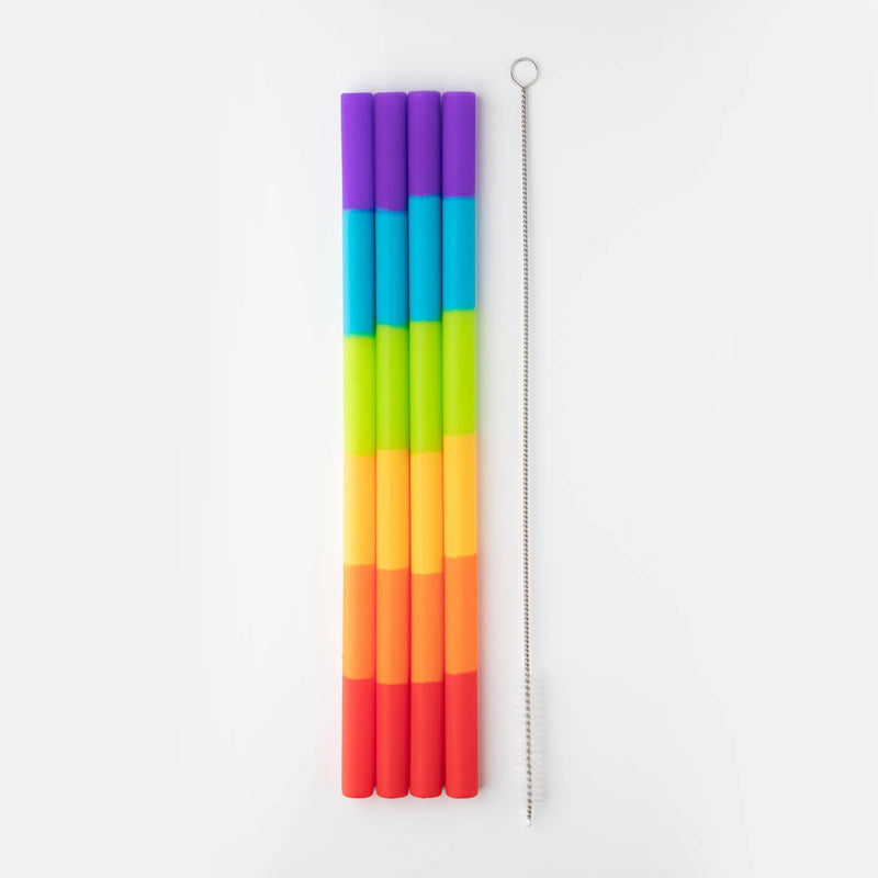 Taylor's Eye Witness 4-Piece Silicone Reusable Drinking Straws - Rainbow