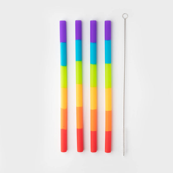 Taylor's Eye Witness 4-Piece Silicone Reusable Drinking Straws - Rainbow