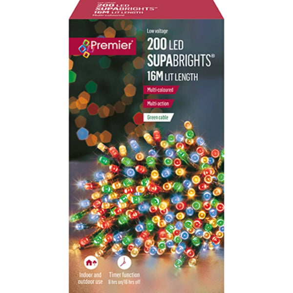 Premier Christmas Supa Bright 16 Metre 200 LED Lights - Mulit-Coloured - Potters Cookshop