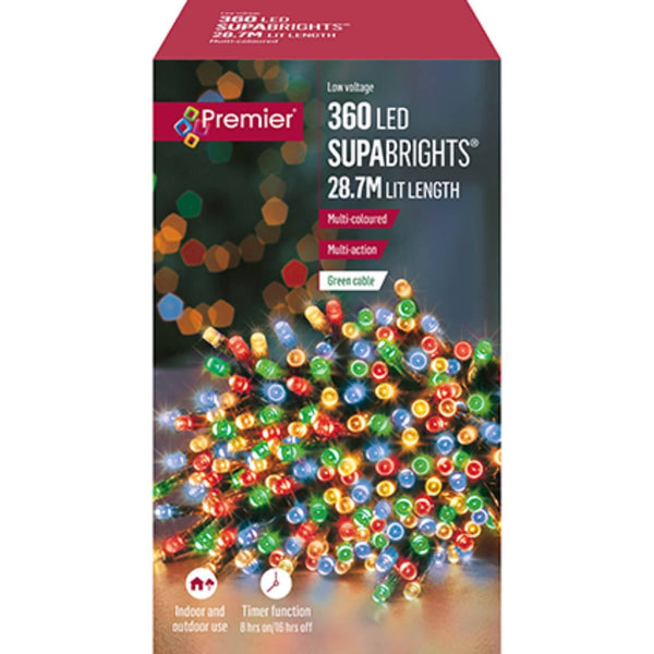 Premier Christmas Supa Brights 28 Metre 360 LED Lights - Multi-Coloured - Potters Cookshop