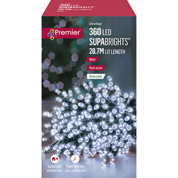 Premier Christmas Supa Brights 28 Metre 360 LED Lights - White - Potters Cookshop
