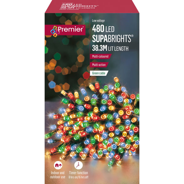 Premier Christmas Supa Brights 38.3 Metre 480 LED Lights - Multicoloured