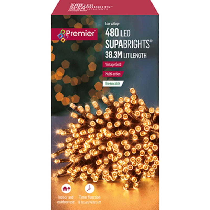 Premier Christmas Supa Brights 38 Metre 480 LED Lights - Gold - Potters Cookshop