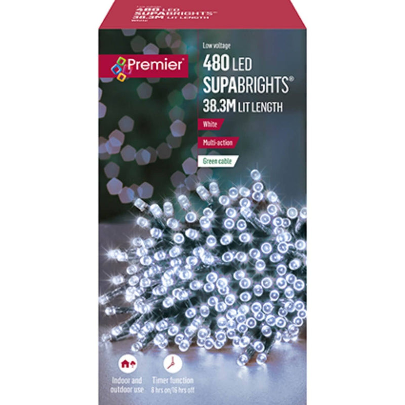 Premier Christmas Supa Brights 38 Metre 480 LED Lights - White - Potters Cookshop