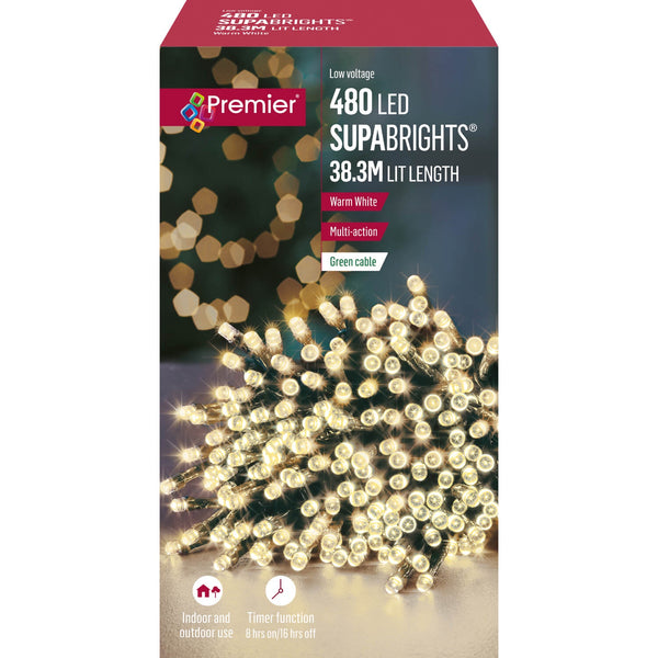 Premier Christmas Supa Brights 38.3 Metre 480 LED Lights - Warm White