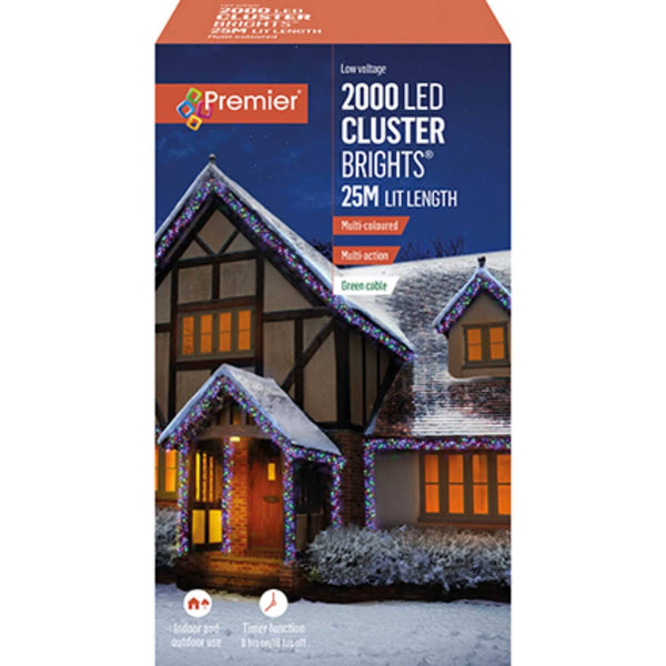 Premier Christmas Cluster Brights 25 Metre 2000 LED Lights - Multi-Coloured - Potters Cookshop