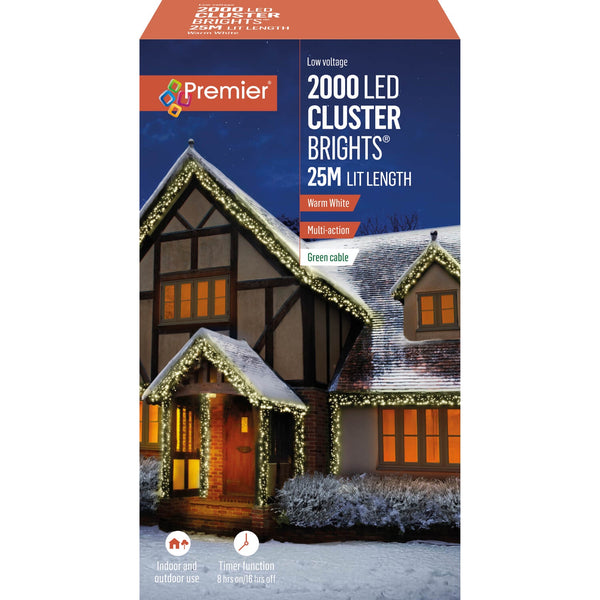 Premier Christmas Cluster Brights 25 Metre 2000 LED Lights - Warm White