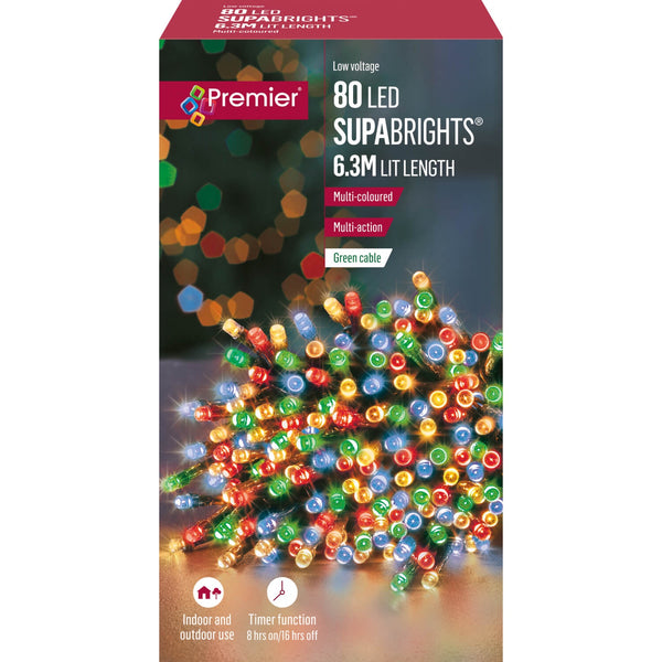 Premier Christmas Supa Brights 6.3 Metre 80 LED - Multi-Coloured