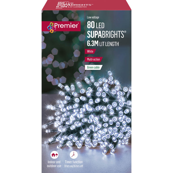 Premier Christmas Supa Brights 6.3 Metre 80 LED Lights - White