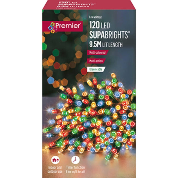Premier Christmas Supa Brights 9 Metre 120 LED Lights - Multi-Coloured - Potters Cookshop