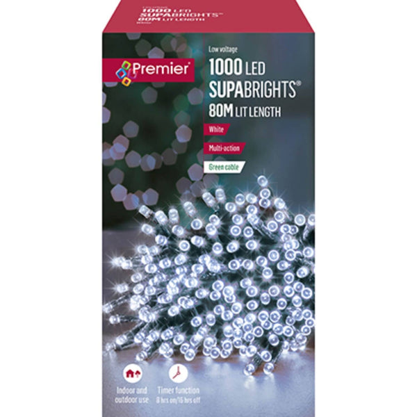 Premier Christmas Supa Brights 80 Metre 1000 LED Lights - White - Potters Cookshop