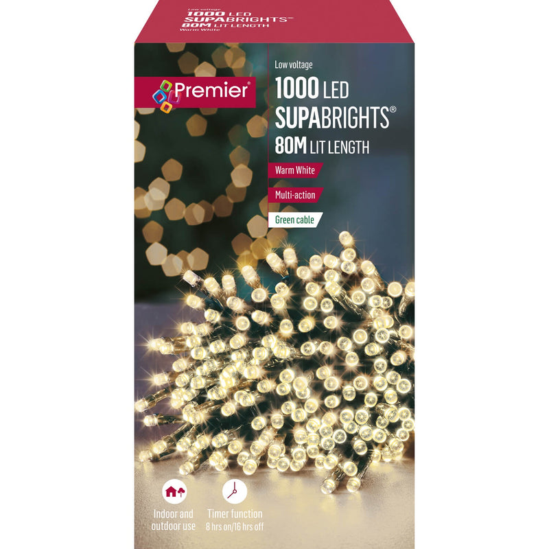 Premier Christmas Supa Brights 80 Metre 1000 LED Lights - Warm White