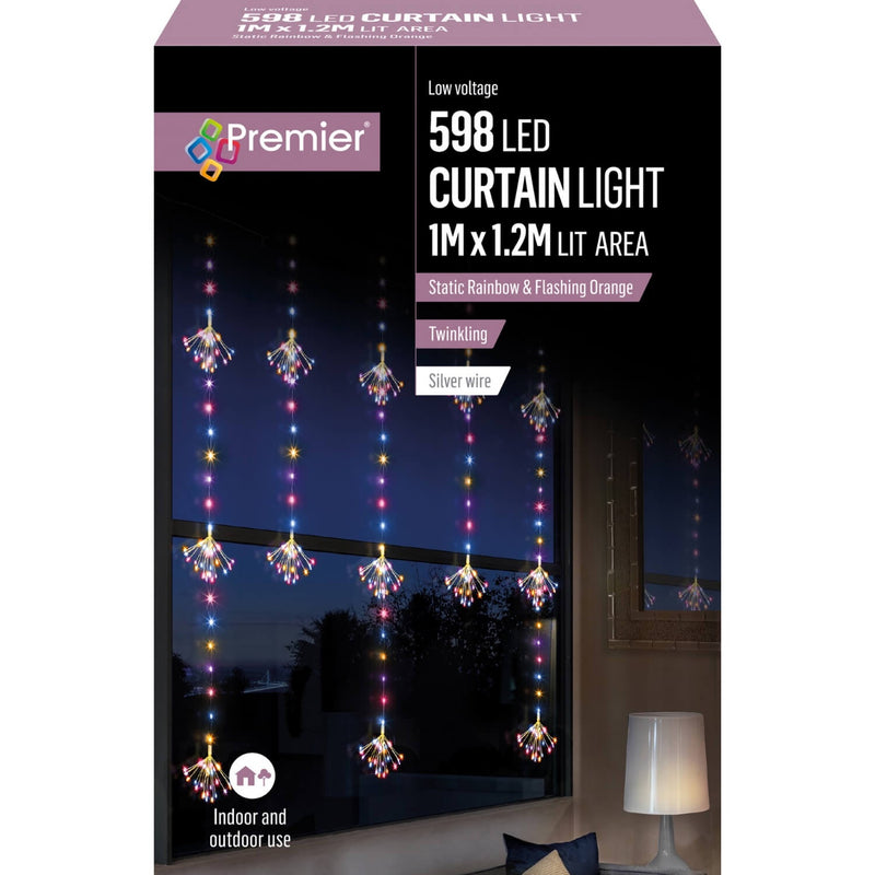 Premier Christmas Curtain Light 1m x 1.2m 598 LED Lights - Rainbow