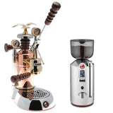 La Pavoni Rose Gold Lever Coffee Machine & Stainless Steel Coffee Grinder Set - Potters Cookshop
