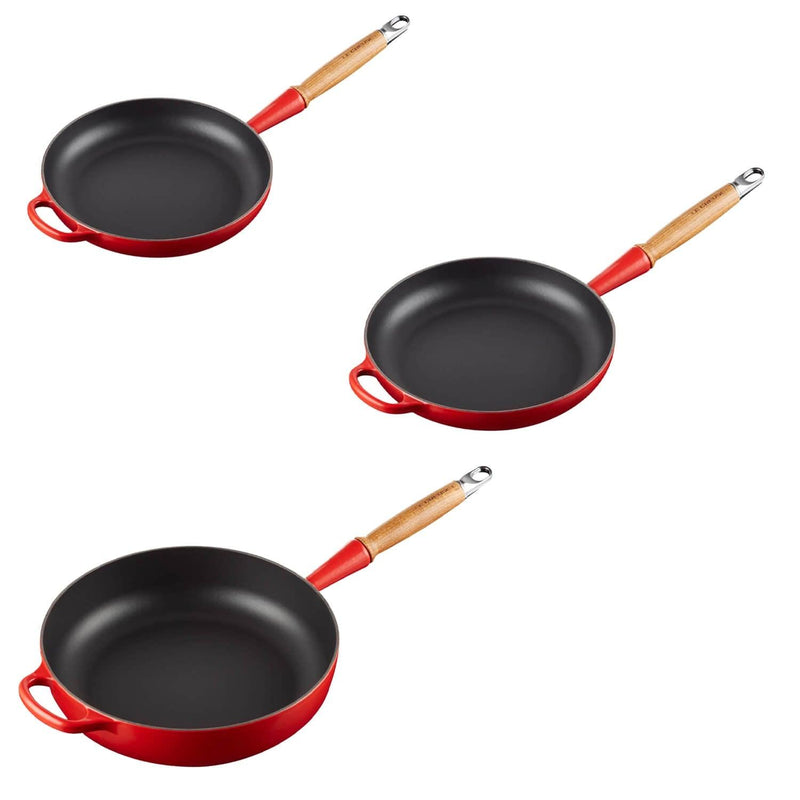 Le Creuset Signature Cast Iron 3 Piece Frying Pan & Saute Pan Set - Cerise - Potters Cookshop