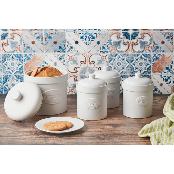 Bia International 4 Piece Canister & Biscuit Barrel Set - White - Potters Cookshop