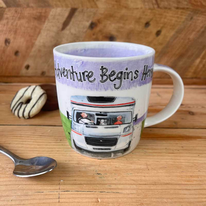 Alex Clark 400ml Mug - Adventure Begins Here - Motorhome