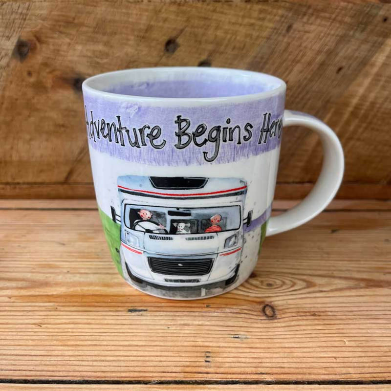 Alex Clark 400ml Mug - Adventure Begins Here - Motorhome