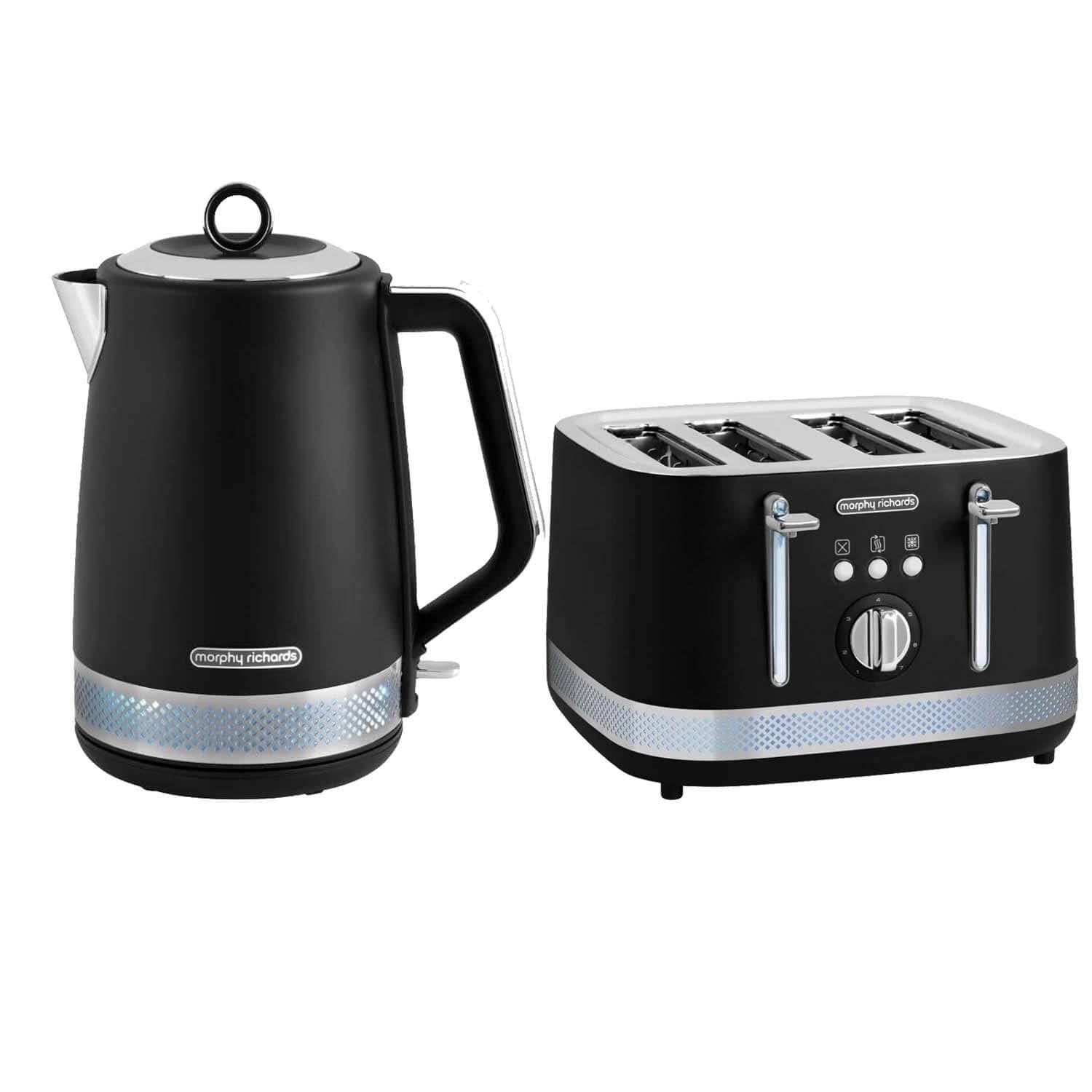 Morphy Richards Illumination Jug Kettle & 4 Slice Toaster Set Black