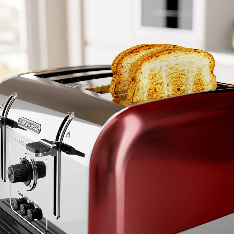 Morphy Richards Venture Pyramid Kettle & 4 Slice Toaster Set - Red - Potters Cookshop