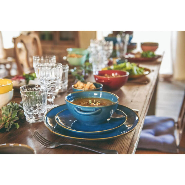 Rose & Tulipani Concerto Blu Avio Blue Soup Bowl With Handles - 14cm - Potters Cookshop