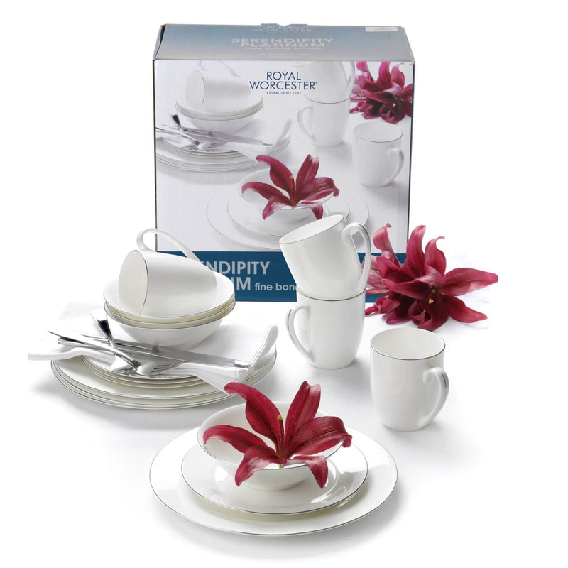 Royal Worcester Serendipity Platinum White Dinner Set - 16 Piece