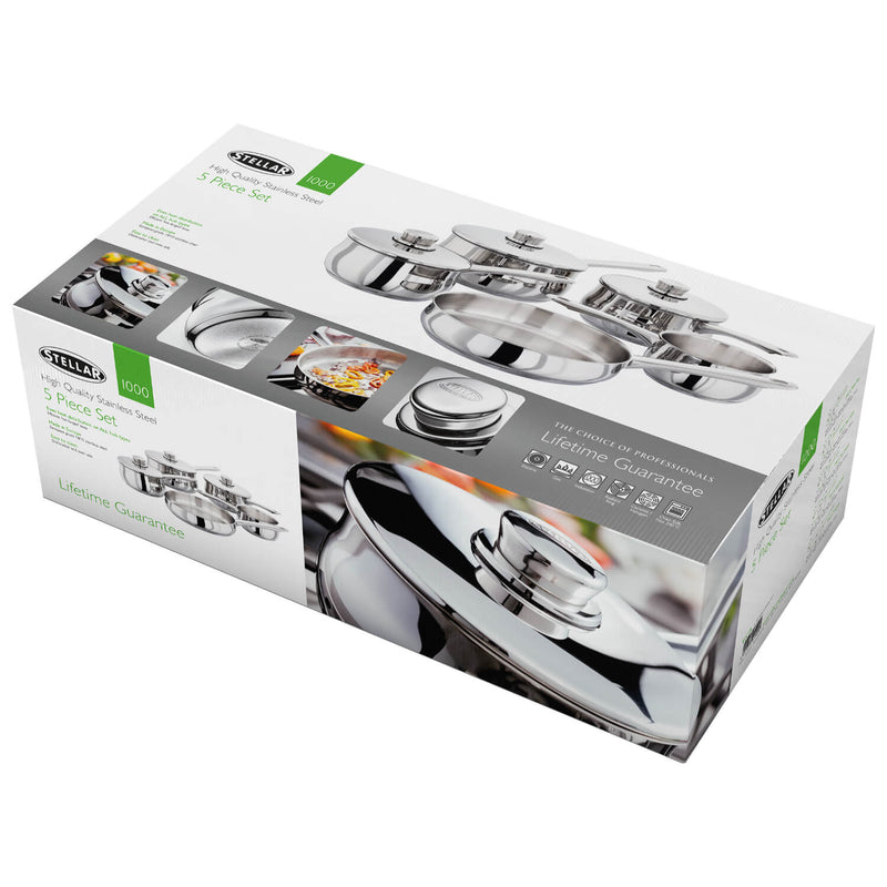 Stellar 1000 5-Piece Stainless Steel Saucepan Set