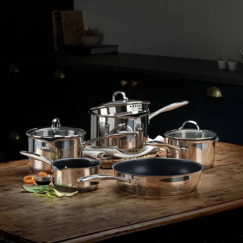 Stellar 7000 Non-Stick Draining Stainless Steel Saucepan Set - 5 Piece