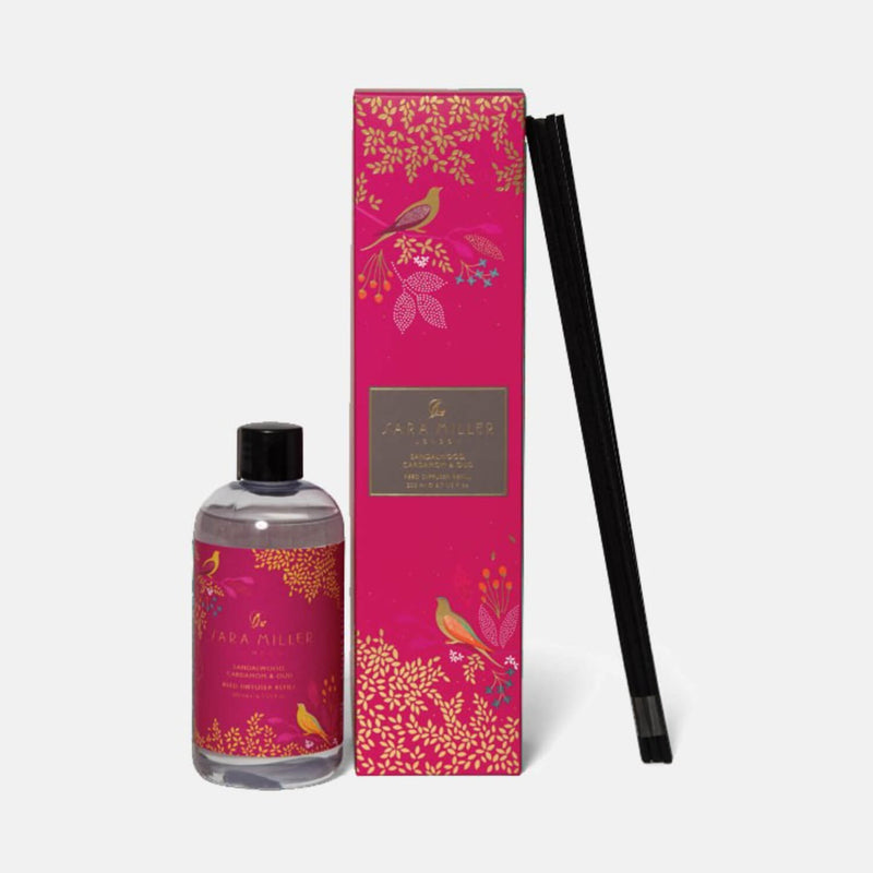 Wax Lyrical Sara Miller Sandalwood, Cardomom & Oud 200ml Reed Diffuser Refill - Pink Birds