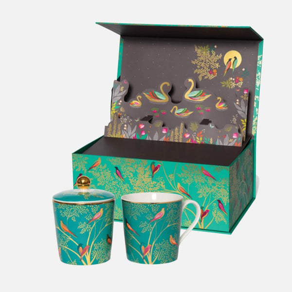 Wax Lyrical Sara Miller Chelsea Mug & Candle Gift Set - Green Birds