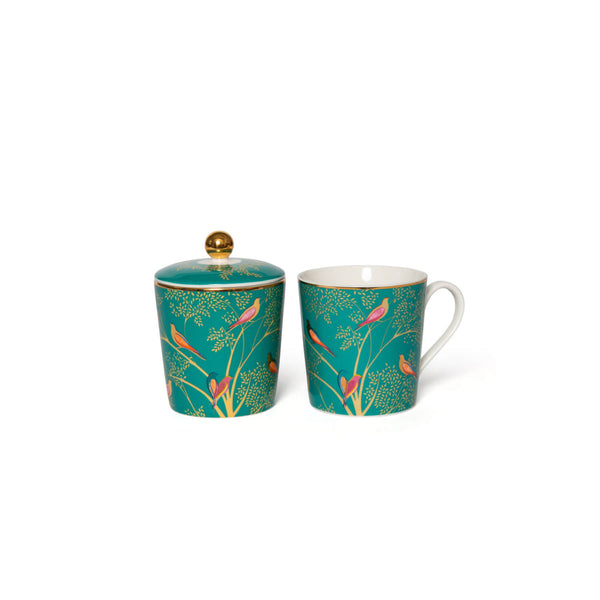 Wax Lyrical Sara Miller Chelsea Mug & Candle Gift Set - Green Birds