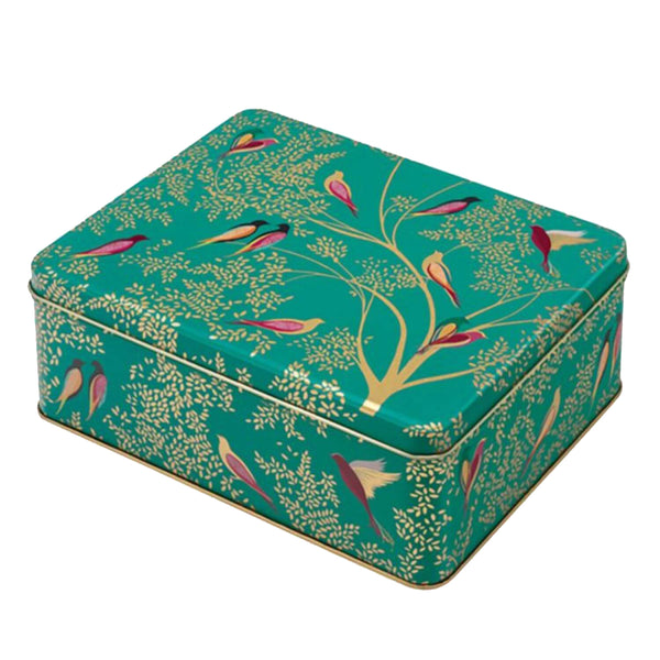 Sara Miller London Deep Rectangular Storage Tin - Green Birds