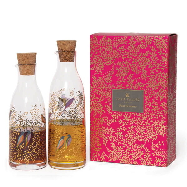 Sara Miller Chelsea Gold Leaves & Birds Glass Oil & Vinegar Set