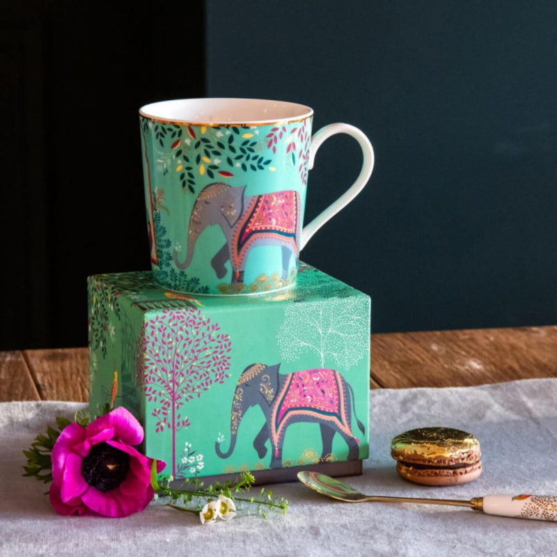 Sara Miller London 340ml Elephant Oasis India Mug - Light Jade