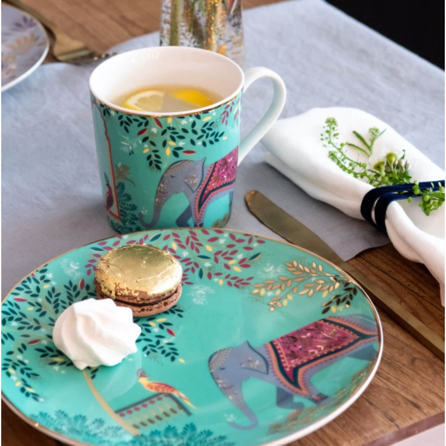 Sara Miller India Set Of 4 Mugs, Elephant's Oasis