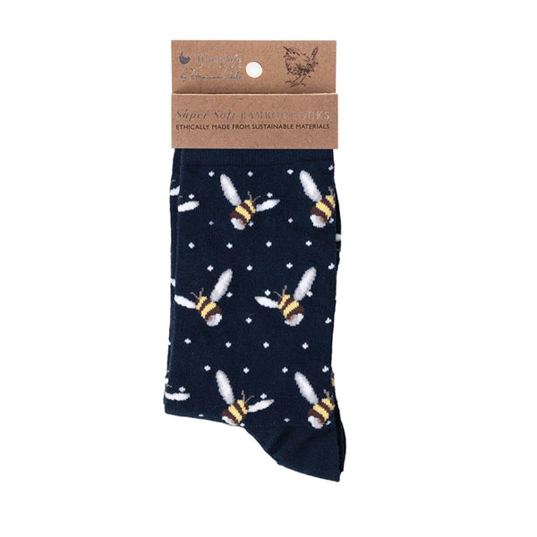 Wrendale Designs By Hannah Dale Ladies Black Socks - Busy Bee