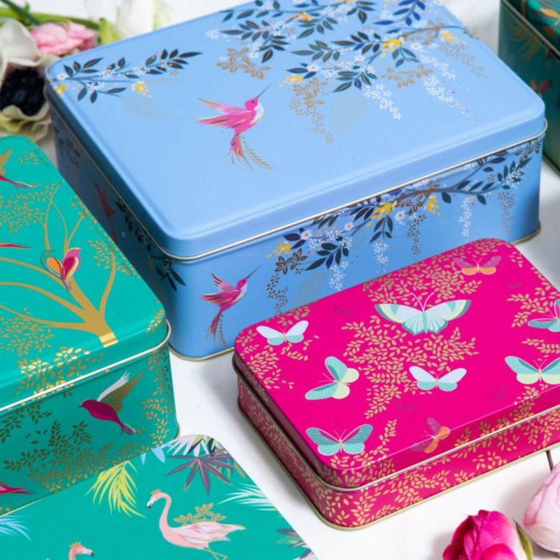 Sara Miller London Deep Rectangular Storage Tin - Green Birds