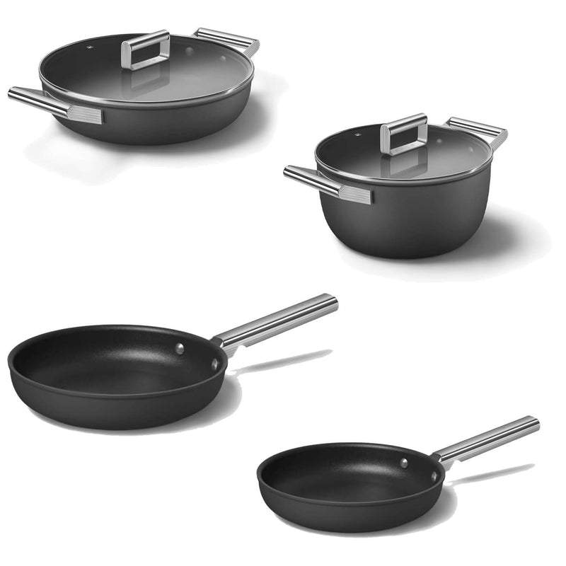 Smeg Cookware 4 Piece Non Stick Cookware Set - Black