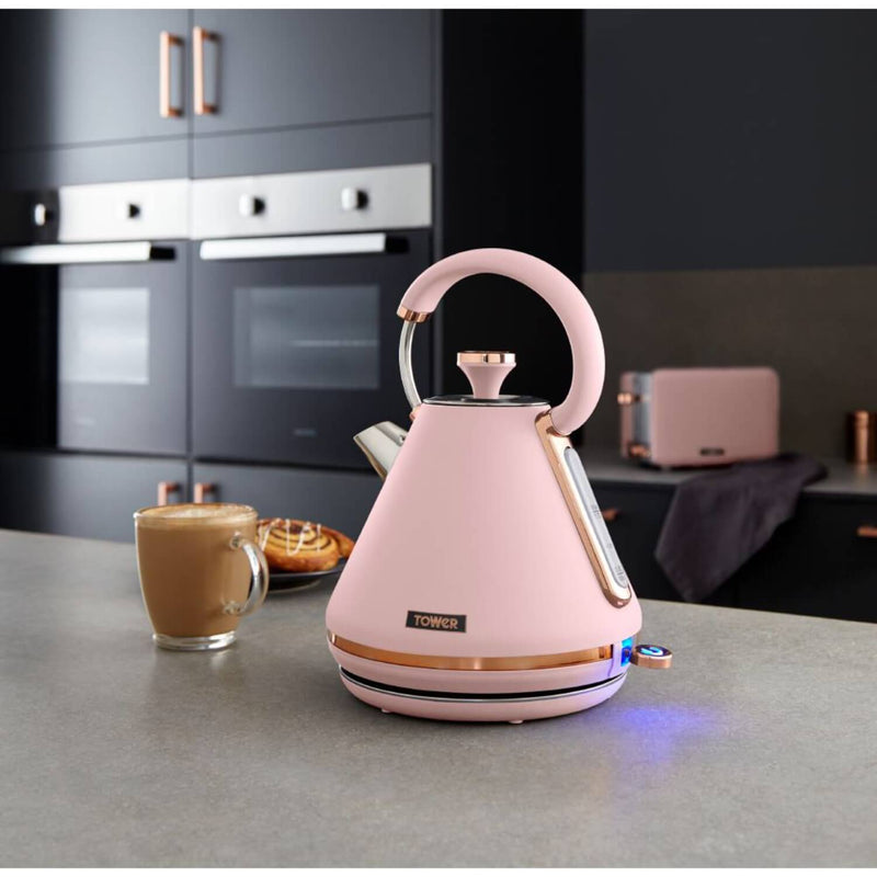 Tower Cavaletto Pyramid Kettle & 4 Slice Toaster Set - Pink & Rose Gold