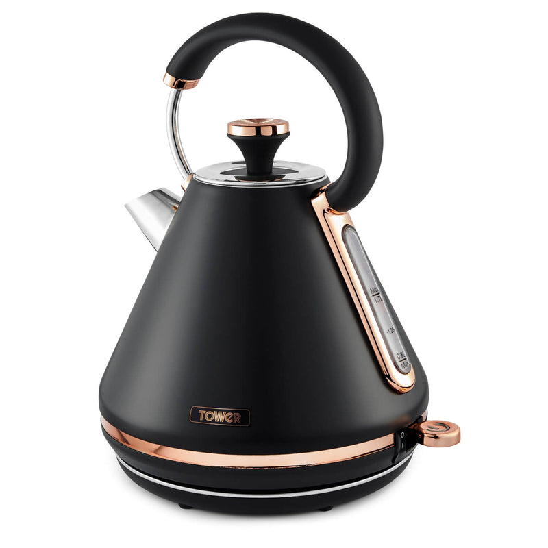 Tower Cavaletto Pyramid Kettle & 4 Slice Toaster Set - Black & Rose Gold