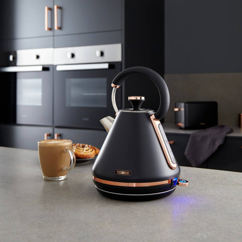 Tower Cavaletto Pyramid Kettle & 4 Slice Toaster Set - Black & Rose Gold