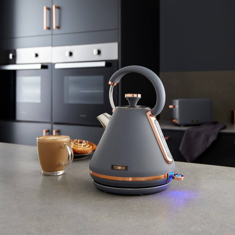 Tower Cavaletto Pyramid Kettle & 4 Slice Toaster Set - Grey & Rose Gold