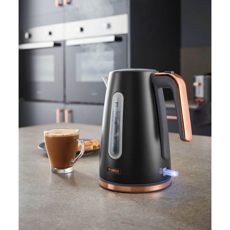 Tower Cavaletto Jug Kettle & 4 Slice Toaster Set - Black & Rose Gold